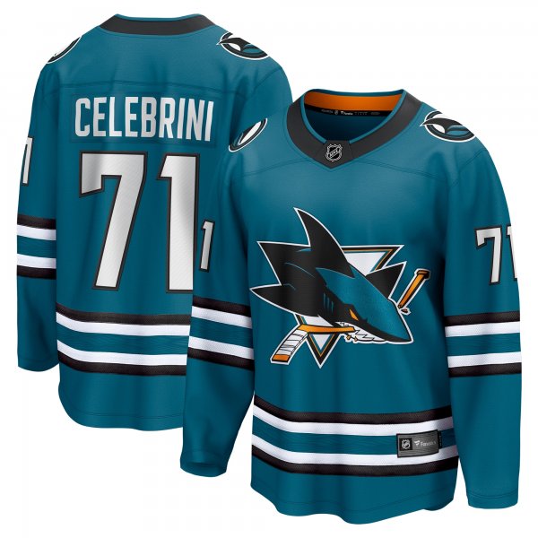 Men's San Jose Sharks #71 Macklin Celebrini Teal  Home Breakaway Jersey